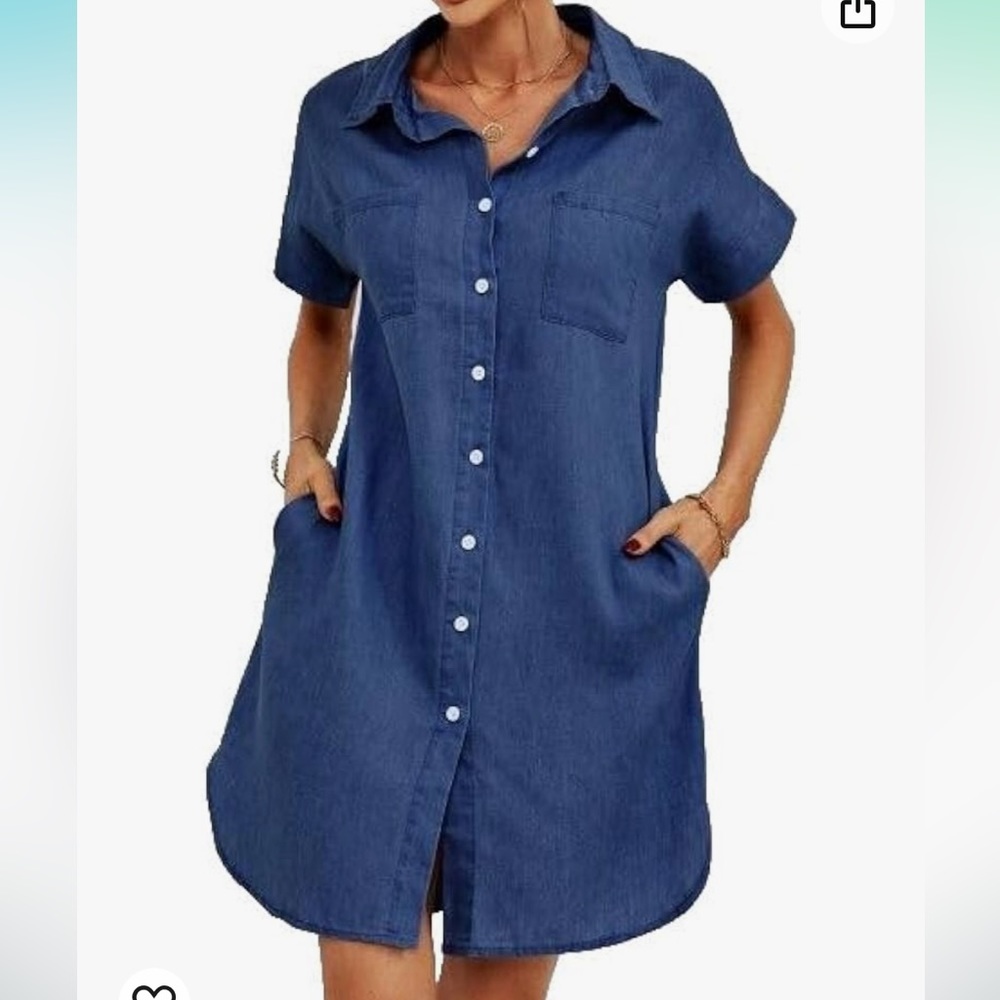 Blue Button Down Collar Dress